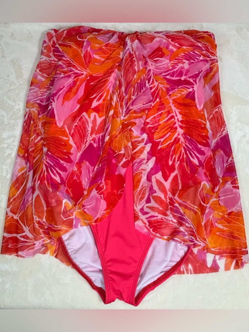 Ralph Lauren Women’s Bright Tropical Print Swimsuit with Sheer Overlay Size 8